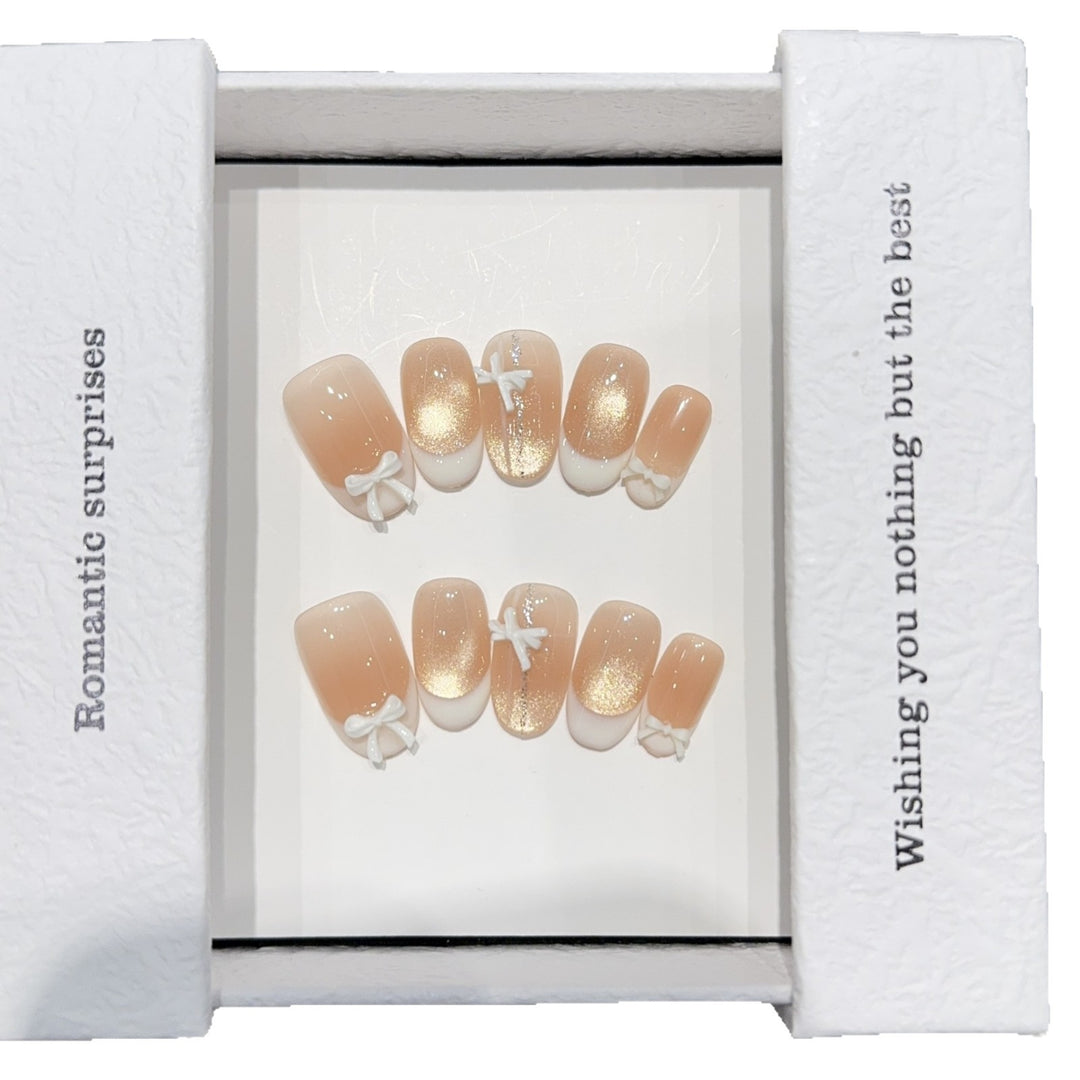 Artificial nails with romantic bow and glitter effects Kalsten