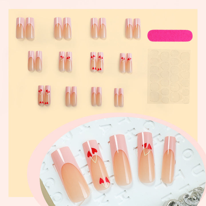 Artistic Press-On Nail Set with Heart Design kalsten
