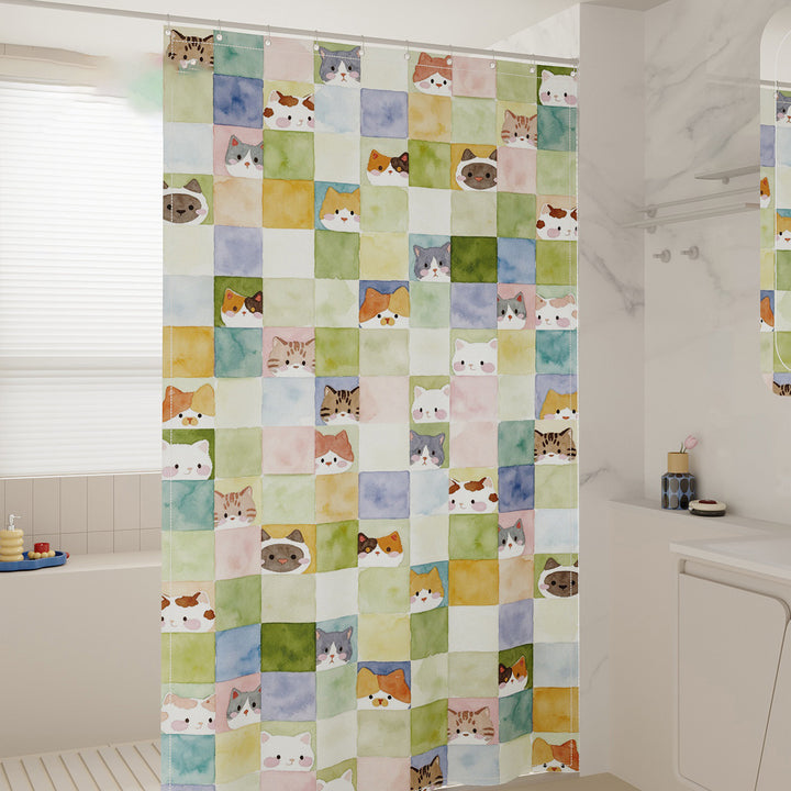 Watercolor Cat Print Shower Curtain Kalsten