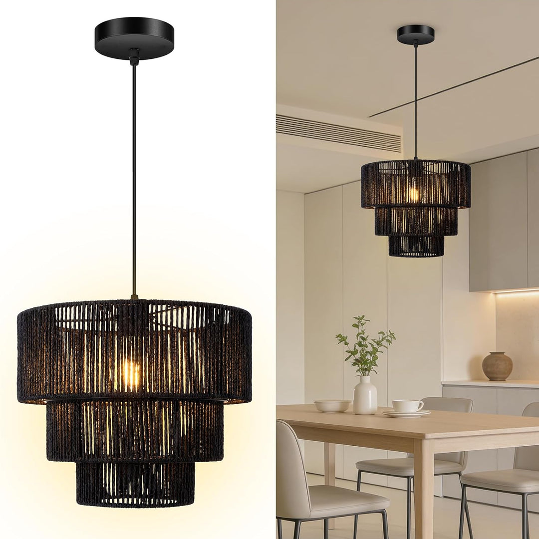 Elegant hanging lamp with rattan details Kalsten