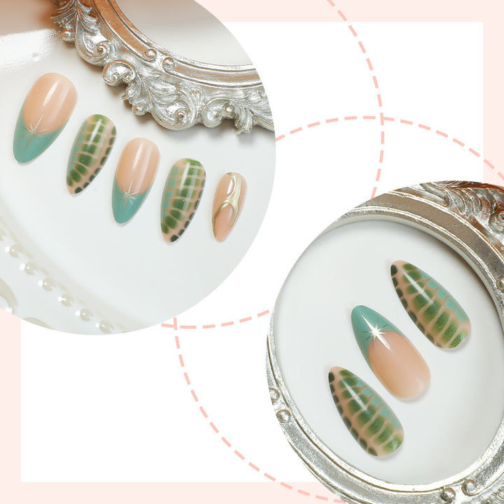 Artificial nail set with creative leaf design and elegant glitter accents Kalsten