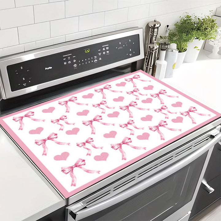 Decorative Heart and Bow-Themed Kitchen Mat