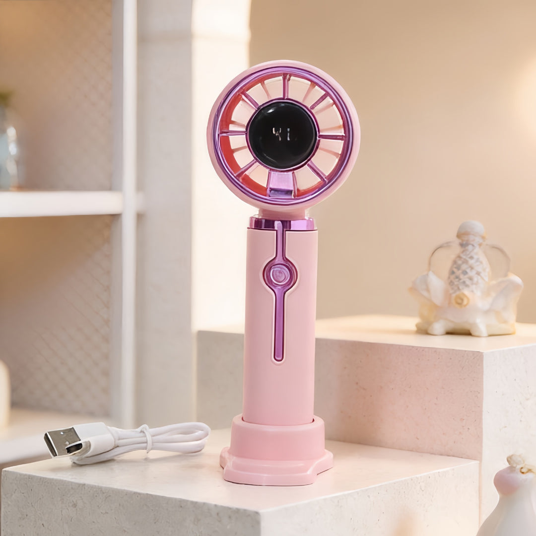 Women's Portable Hand Fan with LCD Temperature Display and USB Charging Function Kalsten