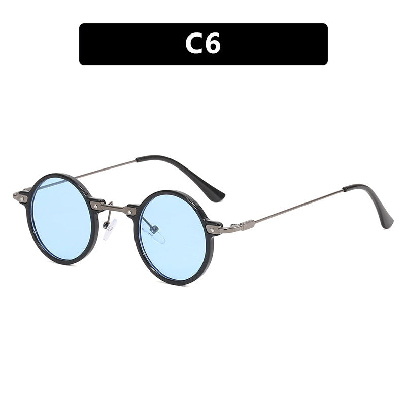Women's round sunglasses with stylish metal frame and large blue lenses Kalsten