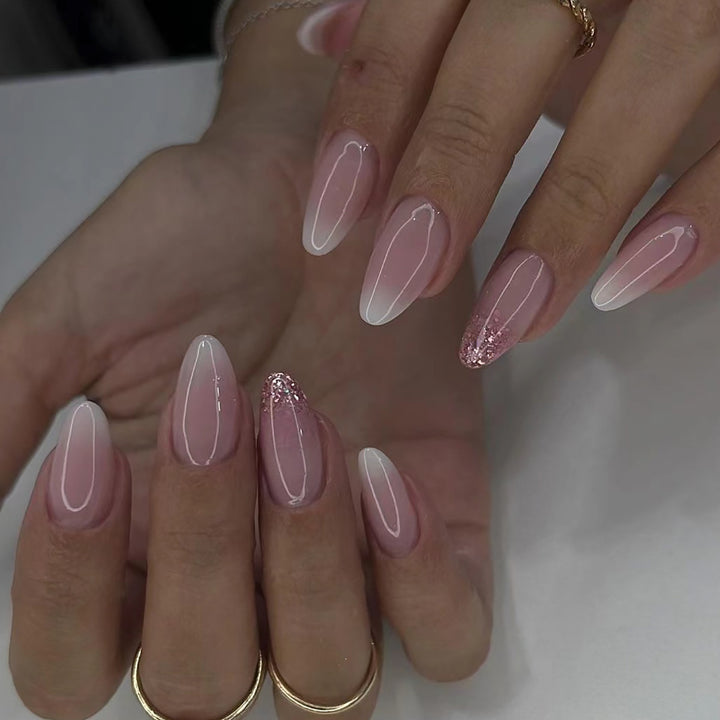 Artful Nail Extensions with Glitter Decoration and Ombre Effect Kalsten