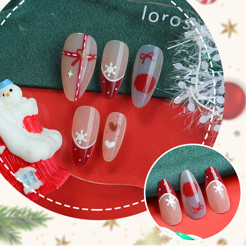 Festive Holiday-Themed Press-On Nail Art Set 1790738334