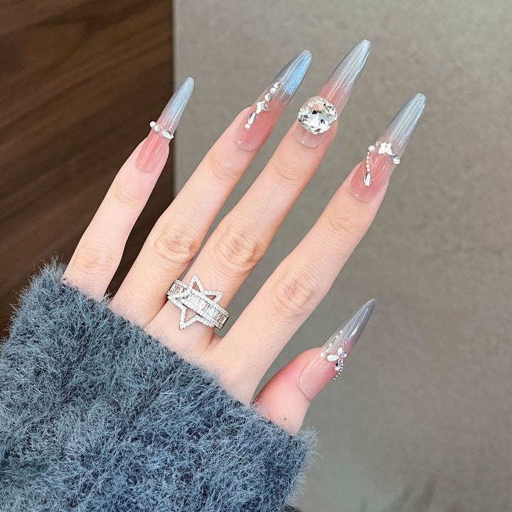 Decorative Crystal-Embellished Long Stiletto Press-On Nails Kalsten