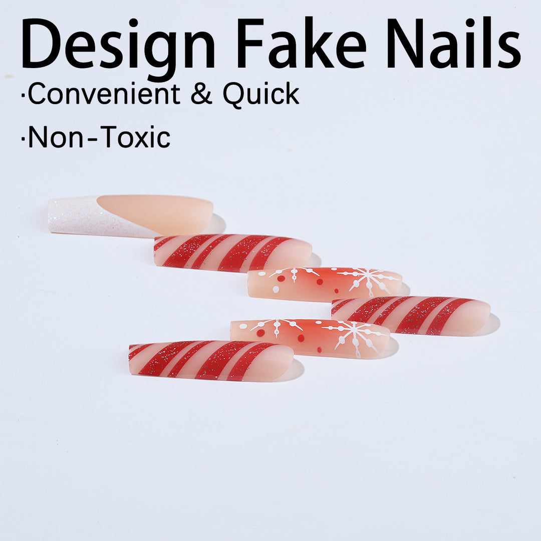 Acrylic nail set with festive candy cane and glitter accents Kalsten