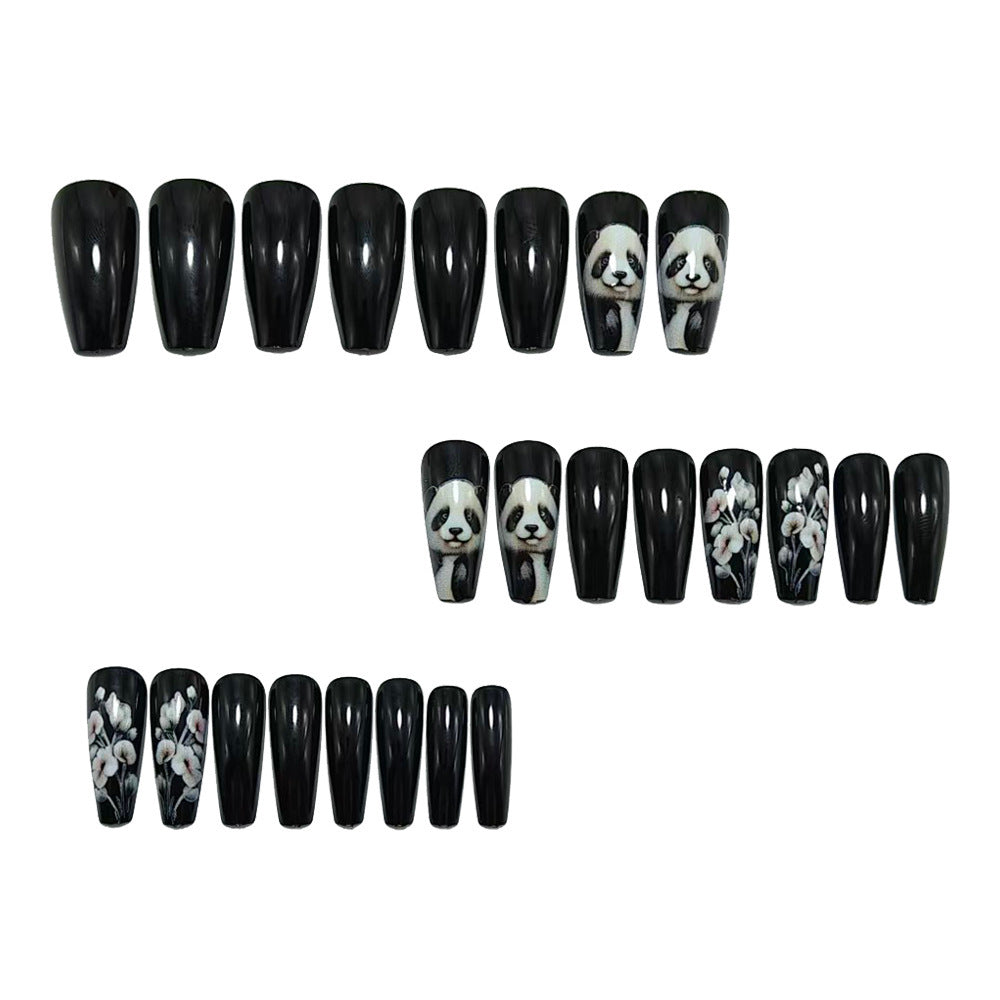 Artificial nails with playful panda and flower design Kalsten
