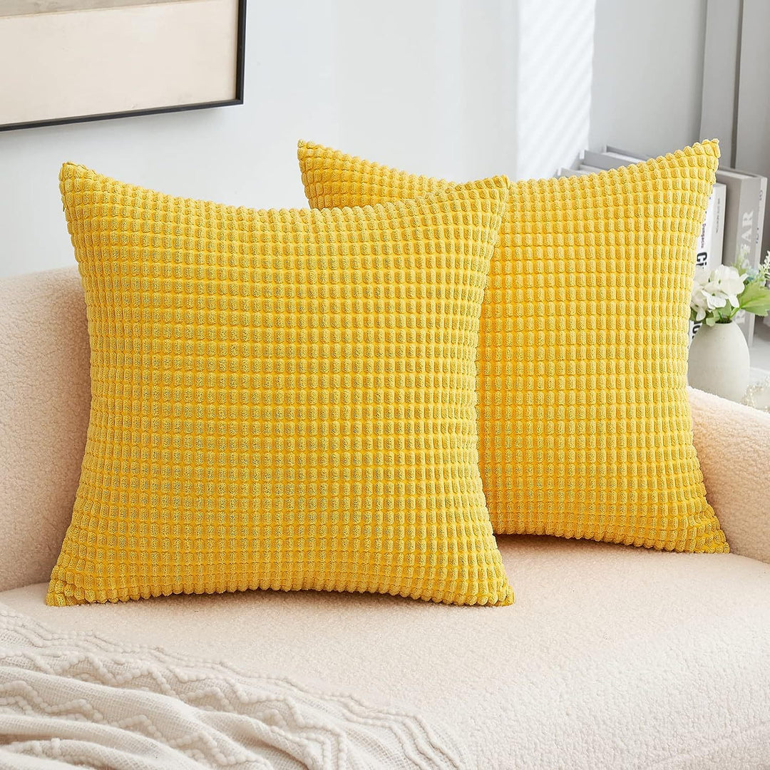 Textured Waffle-Weave Cotton Lumbar and Square Pillow Covers Set