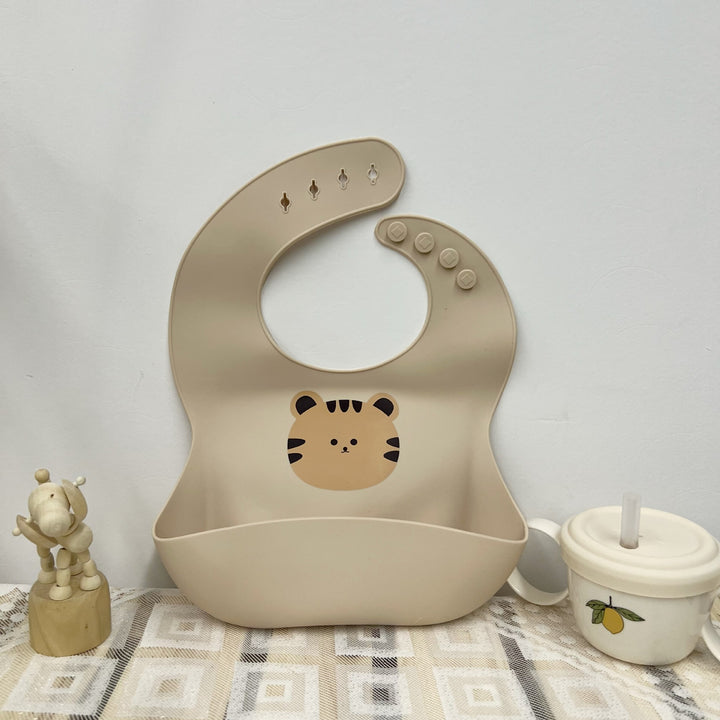 Silicone Baby Bib with Deep Crumb Pocket and Adjustable Snap Neck
