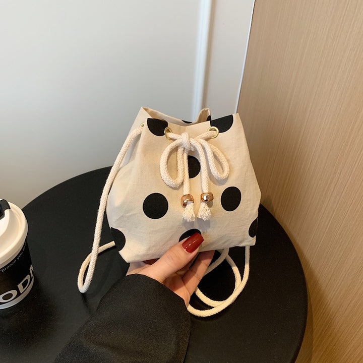 Casual Drawstring Dot Print Bucket Bag