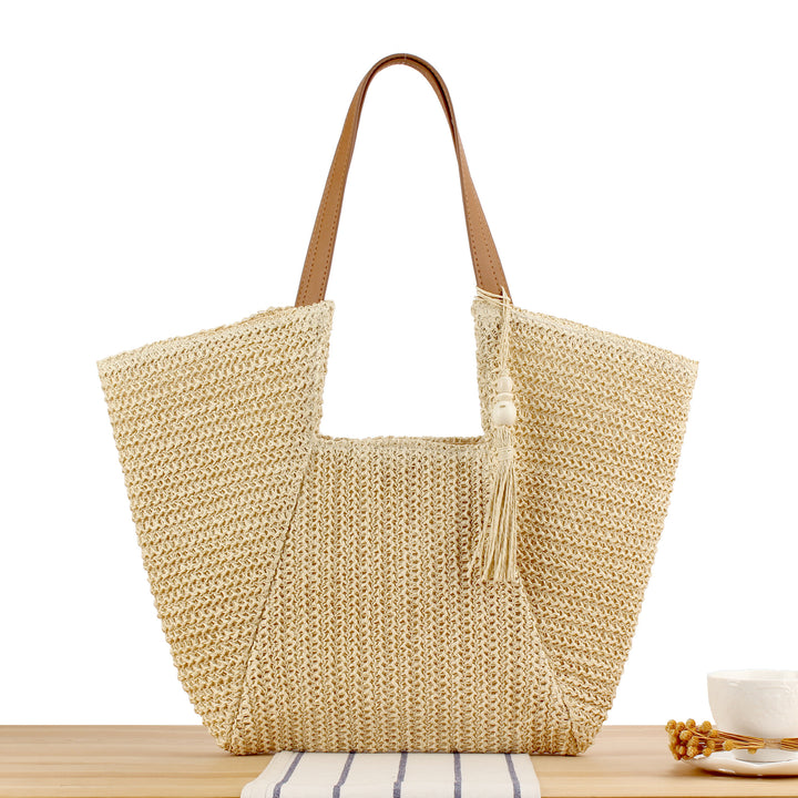Handbag Made of Handwoven Raffia with Elegant Leather Accents Kalsten