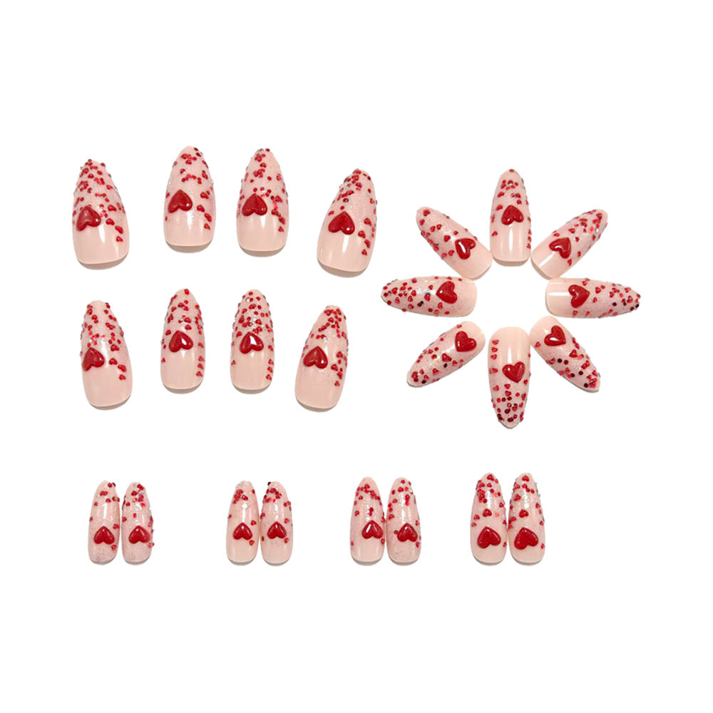 Artificial nails with sparkling heart design and glitter coating Kalsten