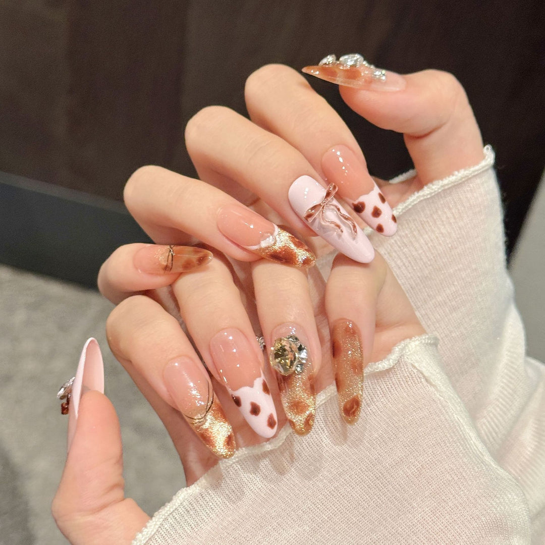 Artistic Gel Press-On Nail Art Set with Glitter and Decorative Accents