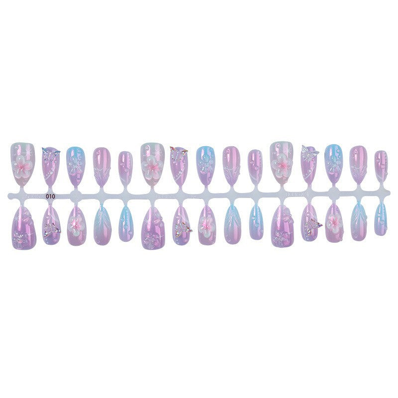 Artificial nail set with floral accents and glitter Kalsten