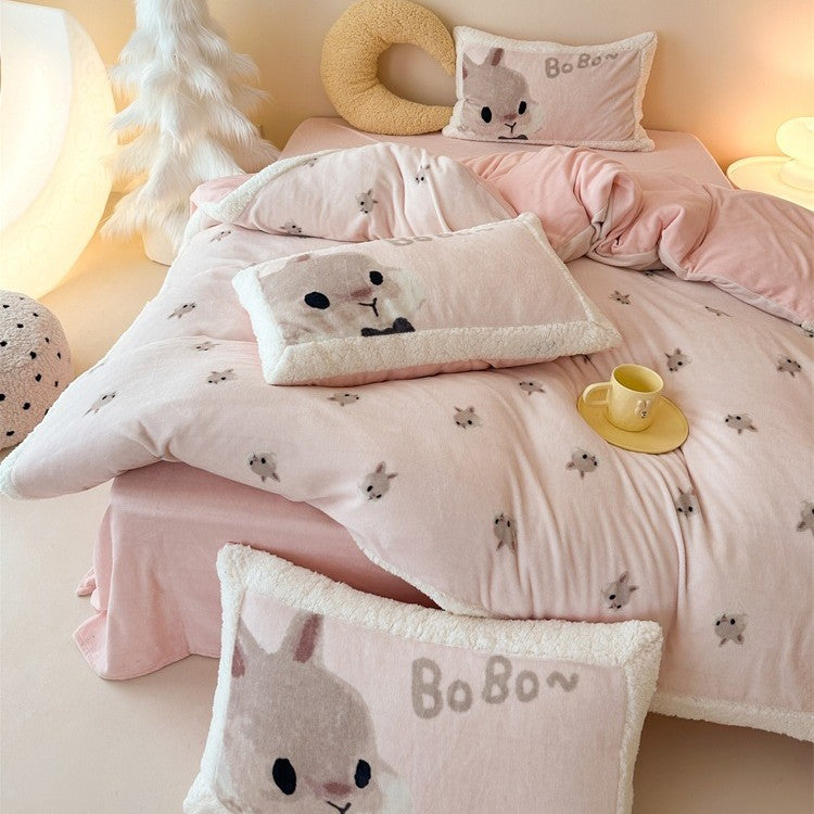 Cozy teddy plush bedding set with Sherpa trim