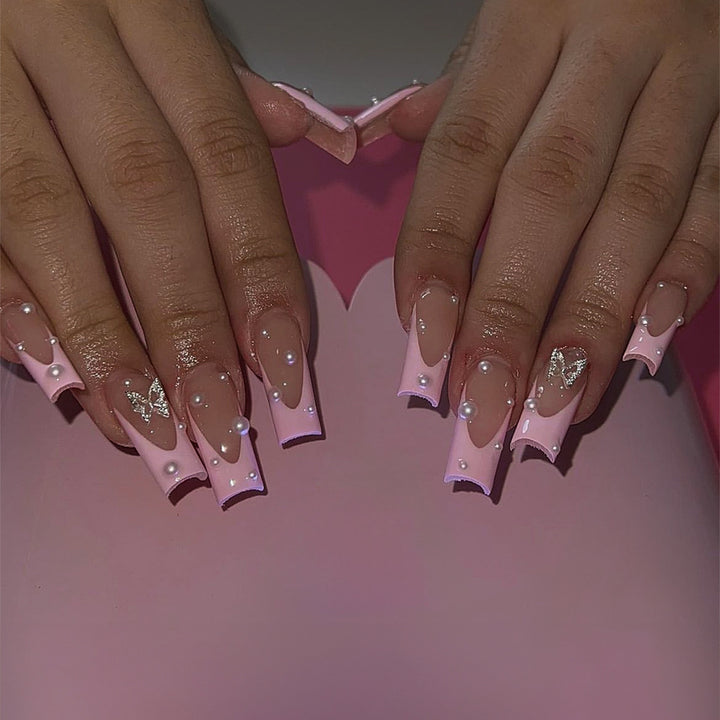 Acrylic nail set with stylish 3D pearl and glitter decorations Kalsten