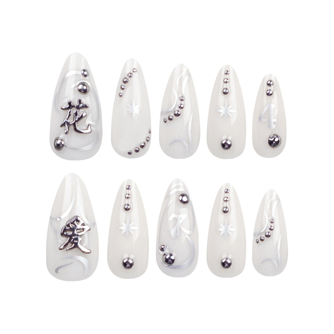 Artistic acrylic nails with elegant glitter patterns Kalsten