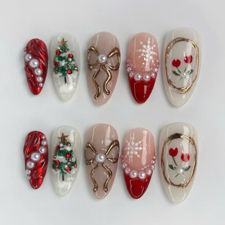 Festive Holiday-Themed Press-On Nail Set