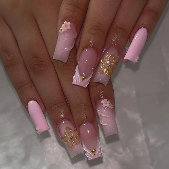 Elegant Floral Acrylic Nail Art Extensions Kalsten
