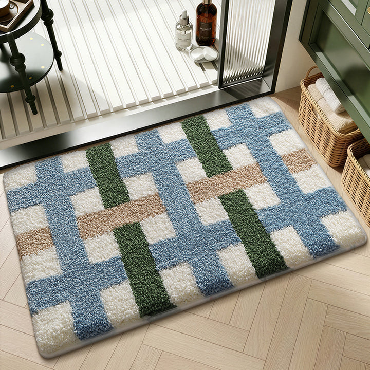 Plush Geometric Pattern Bath Mat