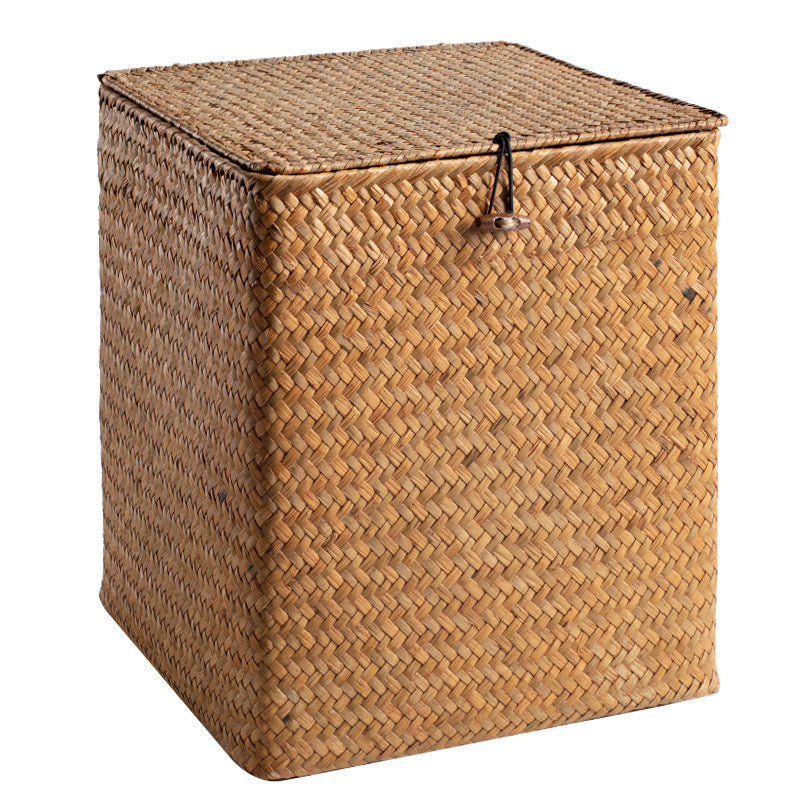 Unisex Rectangular Storage Basket with Lid made of Natural Material Kalsten