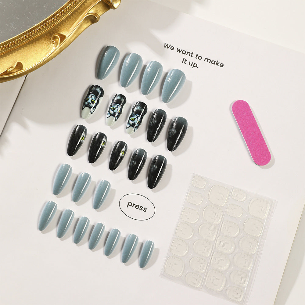 Stylish cat motif artificial nails Kalsten