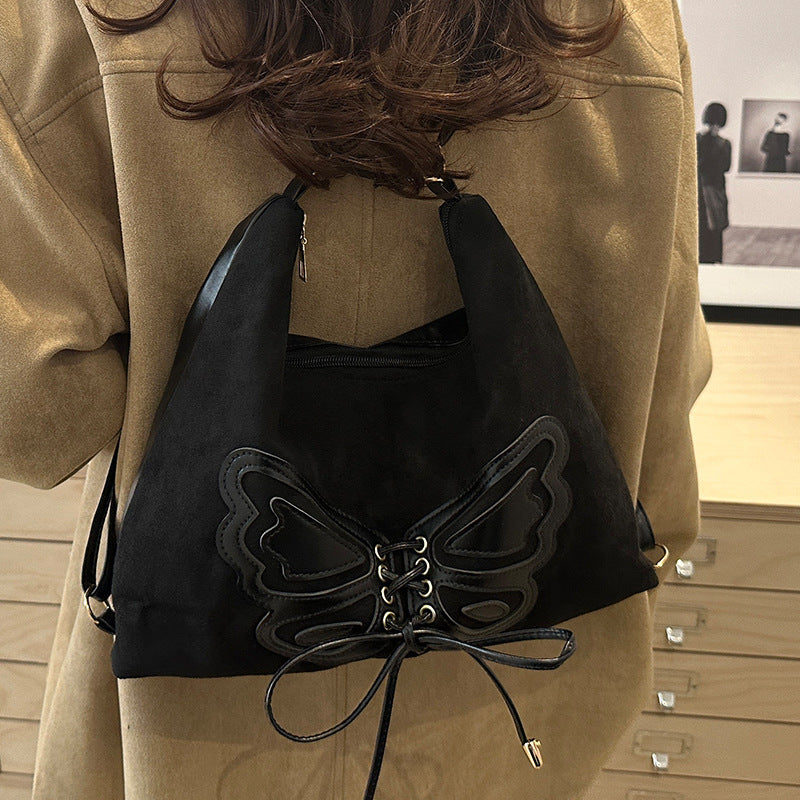 Butterfly Embellished Suede Hobo Bag