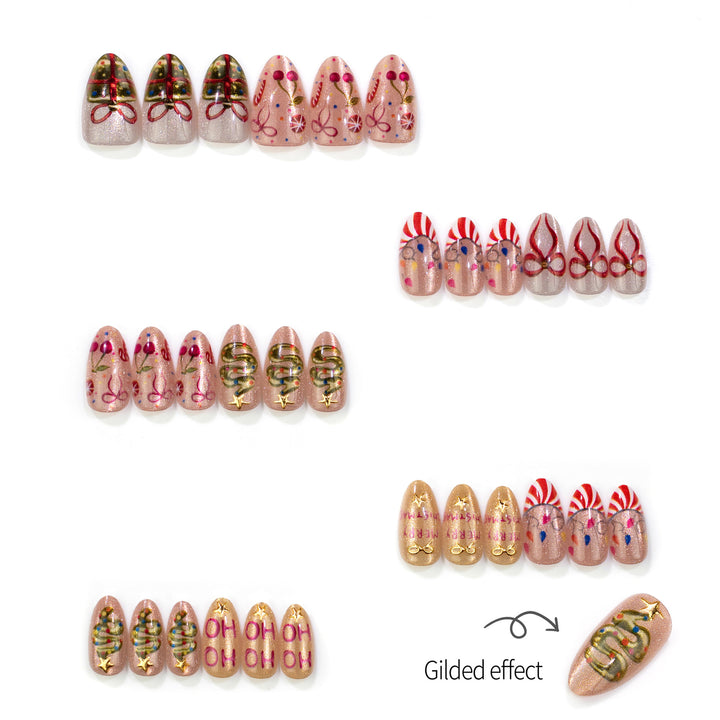 Festive Holiday-Themed Press-On Nail Art Set 1790738548