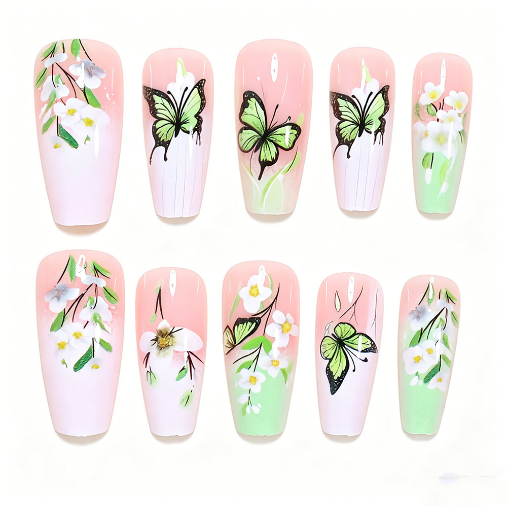 Artistic Butterfly and Floral Press-On Nail Set Kalsten