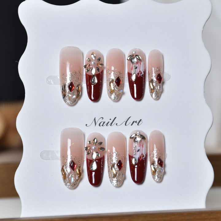 Artistic 3D Gemstone Embellished Nail Art Extensions Kalsten