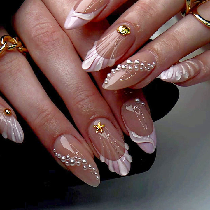 Artistic Press-On Nail Set with Coastal Design kalsten
