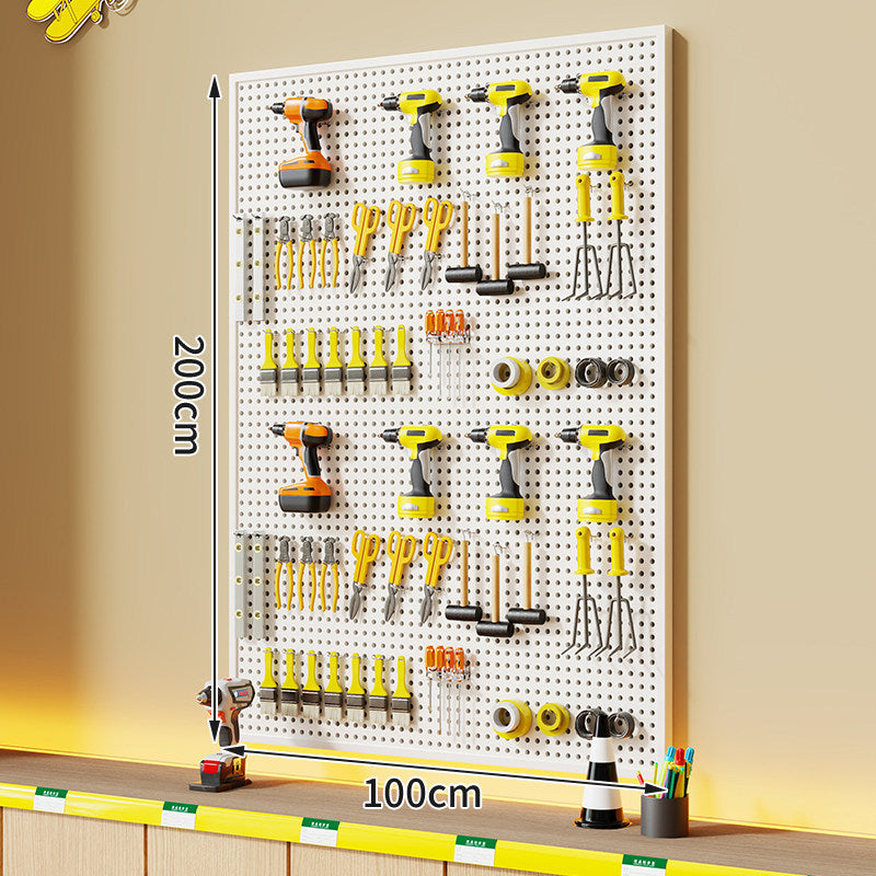Wall-Mounted Perforated Metal Tool Pegboard Organizer with Magnetic Strip and Multi Hooks