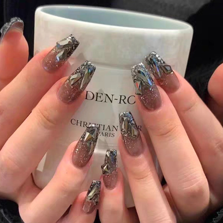 Glamorous Crystal-Embellished Press-On Nail Set Kalsten 1787395125
