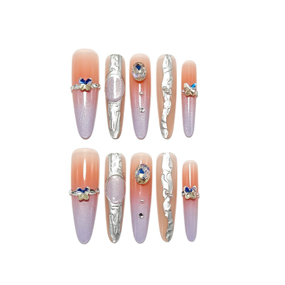 Artificial nails with elegant ombre design and jewelry accents Kalsten