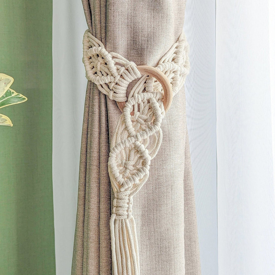 Macrame Curtain Tieback with Wooden Ring Kalsten