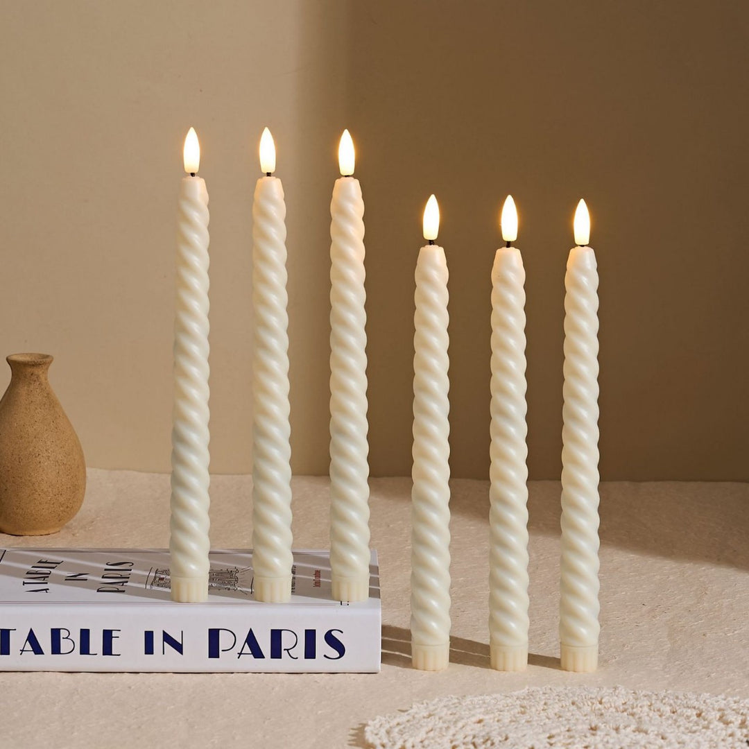 Long-Burning Spiral Dripless Taper Candles with Stabilizing Base