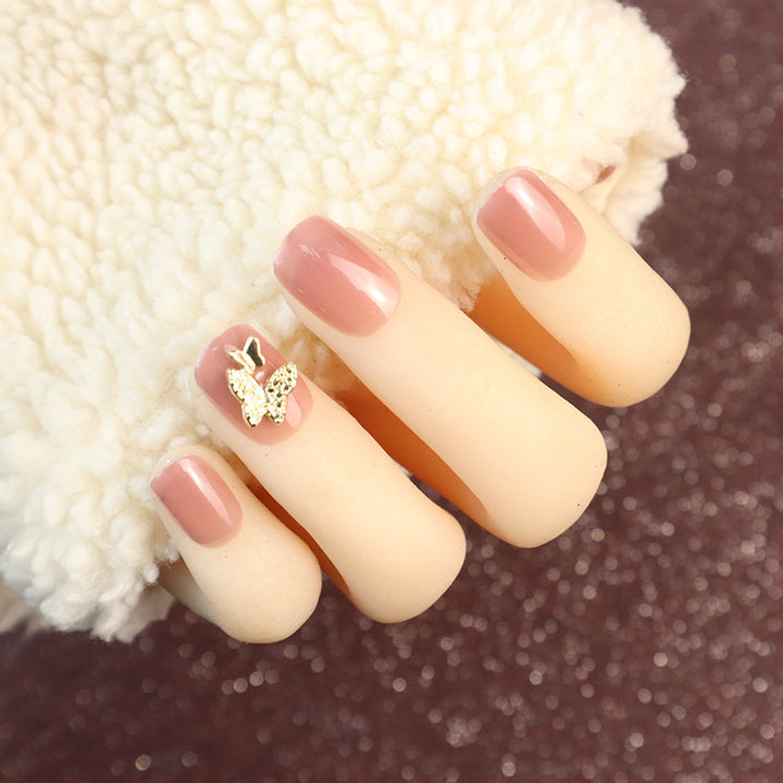 Elegant Press-On Nail Set with Butterfly Accents