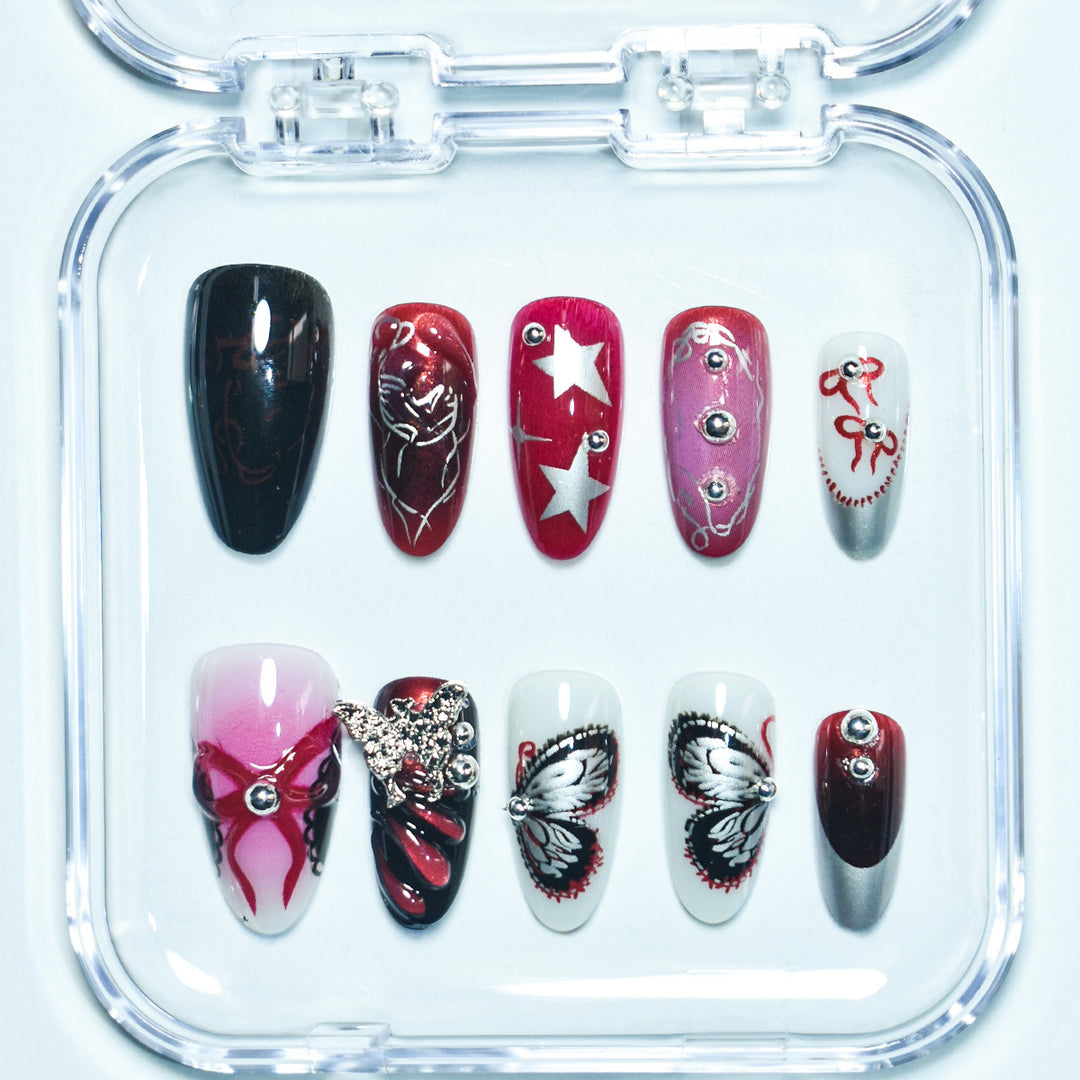 Artistic Press-On Nail Set with Butterfly and Star Details Kalsten