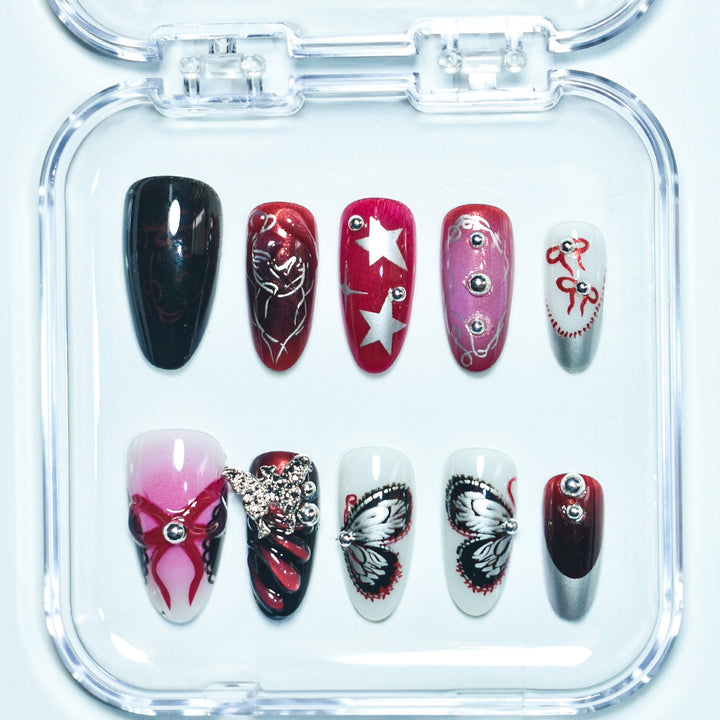 Artistic Press-On Nail Set with Butterfly and Star Details Kalsten