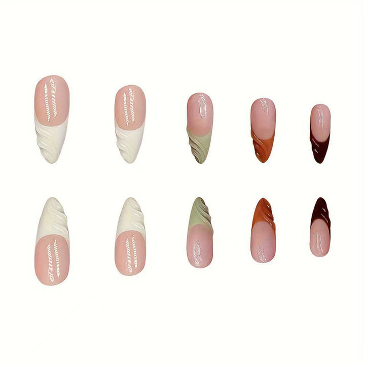 Artistic French Tip Press-On Nails with Curved Design Kalsten