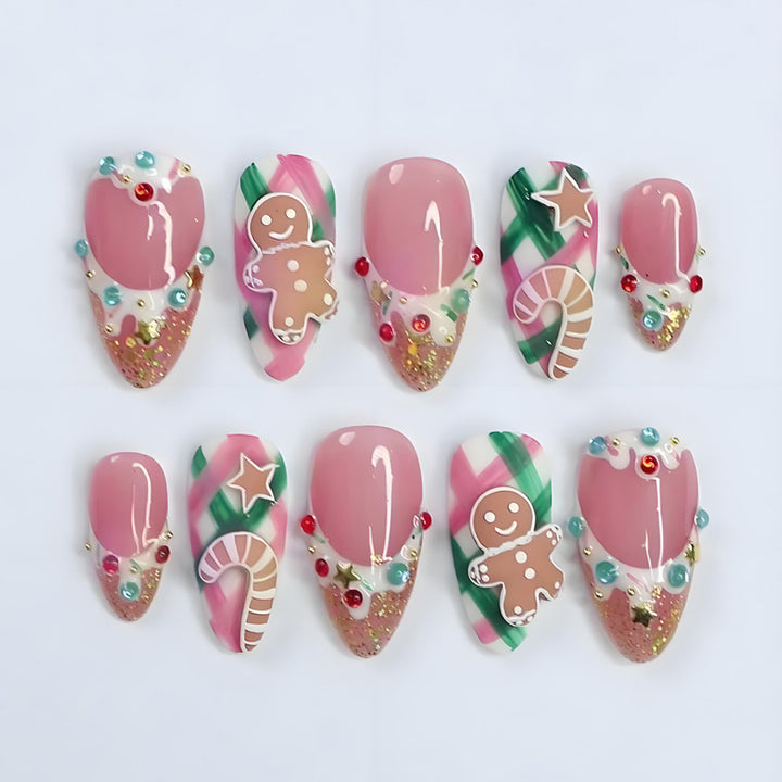 Artificial nail set with festive Christmas motifs and glitter accents Kalsten