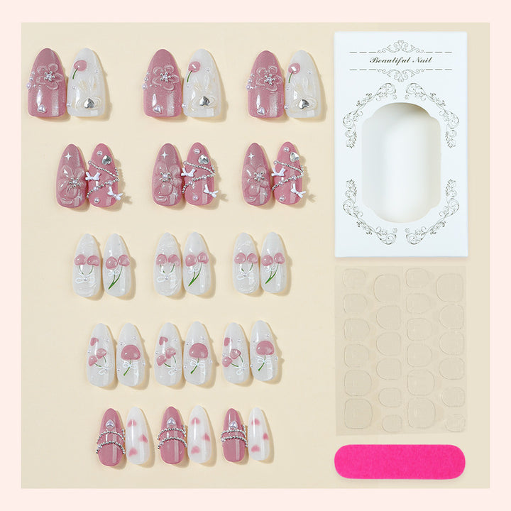 Premium Decorative Press-On Nail Art Set with Floral and Gem Accents Kalsten