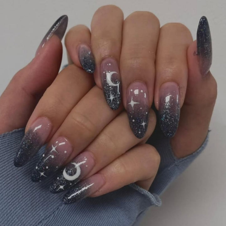 Artistic Ombre Press-On Nail Set with Celestial Design Kalsten