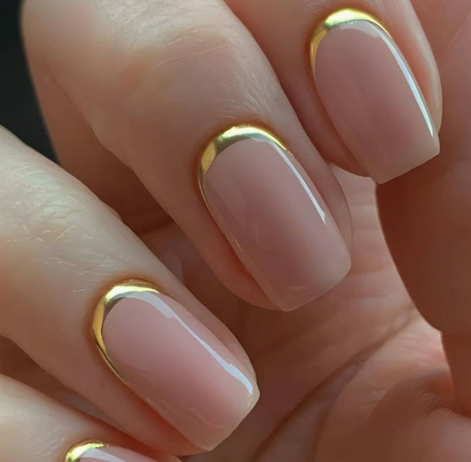 Luxurious Gold-Trimmed Gel Nail Enhancements Kalsten