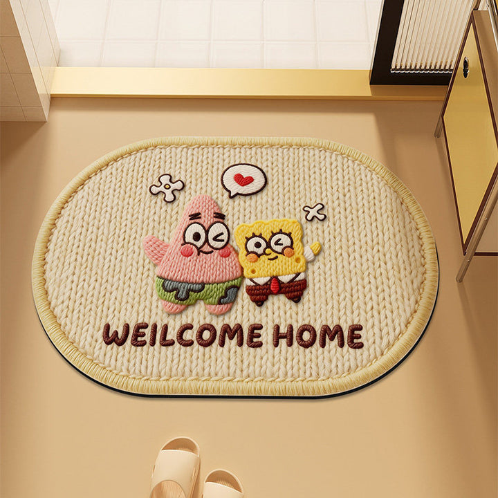 Cute Cartoon Cat-Themed Plush Bath Mat