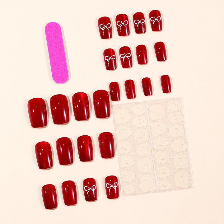 Glossy Bow-Accent Nail Art Set Kalsten