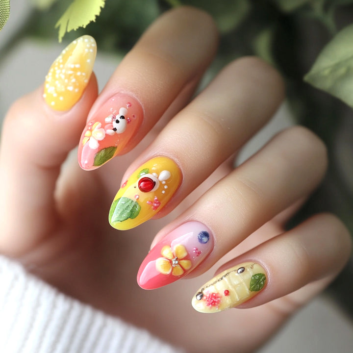 Exquisite nail art with colorful floral designs Kalsten