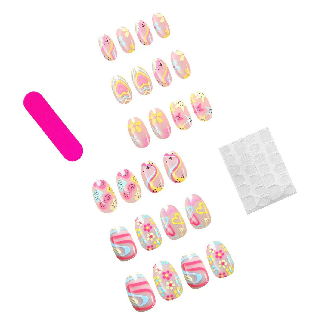 Nail set with playful 3D motifs and colorful designs Kalsten
